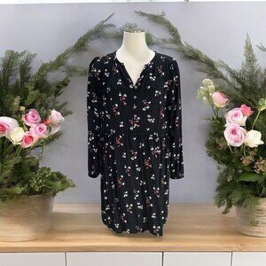 LOFT Black Dress with Pink Floral Design